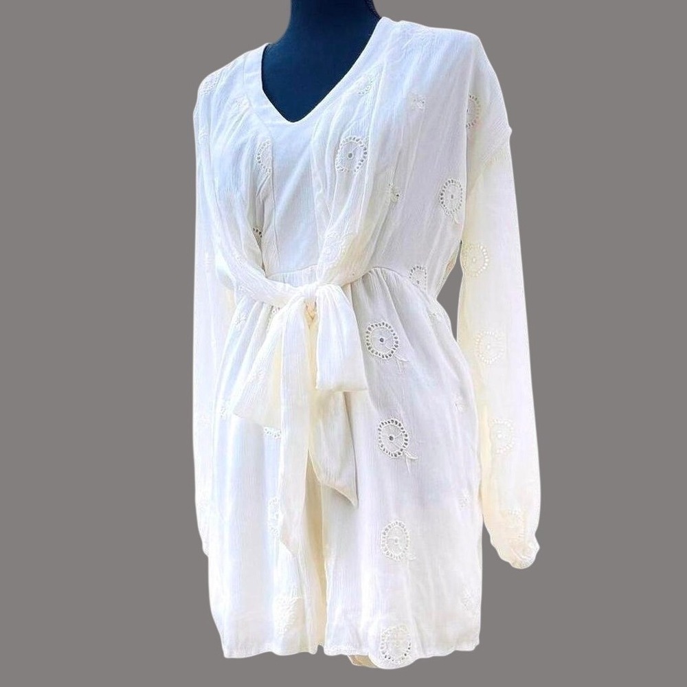 New Koko+Mason CREAM ROMPER SHORTS Tie Front Playsuit EYELET CRINKLE GAUZE sz XL
